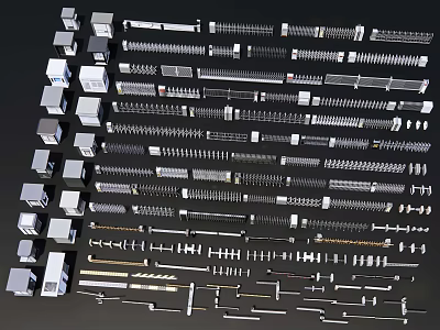 Various Road Facilities Including Guardrail Components Traffic Sign Poles And Street Lamp Posts 3d model