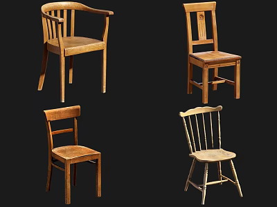 Various Designs Wooden Dining Chairs With Armrest And Slat Back Features 3d model