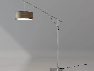Modern Floor Lamp With Adjustable Metal Arm Wooden Shade And Round Base 3d model