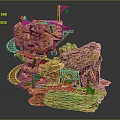 Detailed Rocky Terrain Miniature Model Featuring Winding Tracks And Wooden Supports