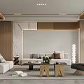 Modern Living Room Interior Design With Sofa Coffee Table And Wooden Wall Panels