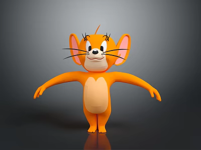 Classic Orange Animated Character from Tom and Jerry with Big Ears in Standing Pose 3d model