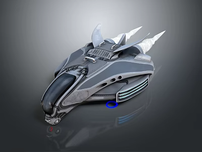 Futuristic Metallic Mechanical Vehicle With Spiked Wings Sleek Surface And Cockpit Structure 3d model
