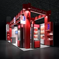 Modern Red And White Exhibition Booth With RedCross Store Branding Display Cabinets And Screen