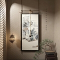 New Chinese Style Decorative Painting Hanging Painting Long Strip Hanging Painting Landscape Hanging Painting 3d model