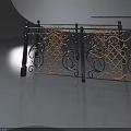 Ornate Swing Door With Black Iron Frame And Gold Scroll Patterns Design 3d model