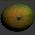Shiny Ripe Mango With Green And Orange Skin On Dark Reflective Surface