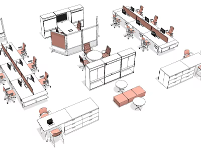 Modern Office Workspace With Multiple Desks Ergonomic Chairs And Computers 3d model
