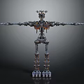 Detailed Mechanical Robot Character Featuring Large Eyes Outstretched Limbs Metal Gears And Chains