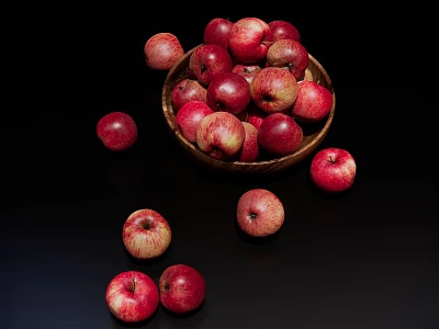 Ceramic Serving Bowl Filled With Fresh Red Apples On Black Background 3d model
