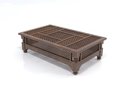 Traditional Wooden Coffee Table With Lattice Design And Hollow Bottom Structure 3d model