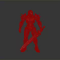 Sci Fi Armored Character With Blue Red Armor Spikes And Long Sword