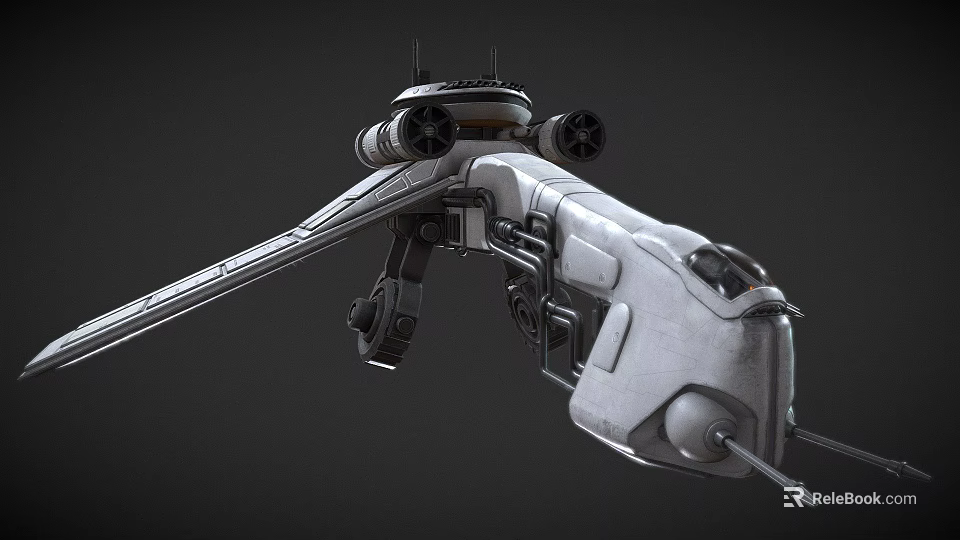 Sci Fi Spaceship 3D Model With Mechanical Wings And Engine Details 3d model 