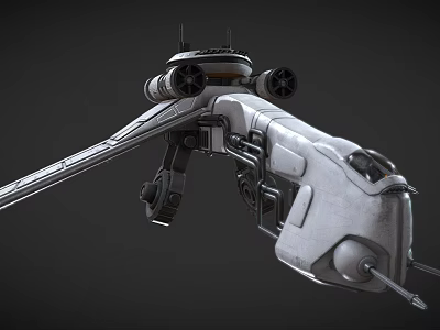 Sci Fi Spaceship 3D Model With Mechanical Wings And Engine Details 3d model