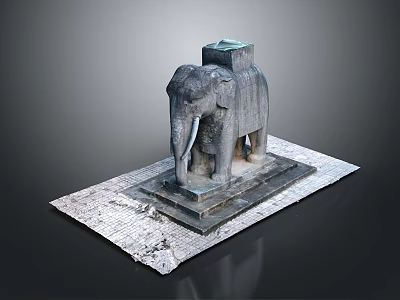 Traditional Stone Elephant Sculpture With Intricate Carved Base And Textured Platform 3d model