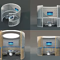 Circular Office Booth With Wooden Frame Table And Chairs And Digital Screen