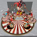 Colorful Clown Themed Carousel Photo Spot With Red White Stripes Golden Decorations And Balloons