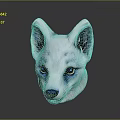 White Fur Fox Creature Character Head 3D Model With Blue Eyes