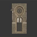 Traditional Architectural Decorative Element Featuring Circular Carved Pattern Arched Design And Stone Grille