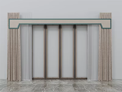 Elegant Double Layer Curtains With Beige Striped Design And Sheer White Panels For Window 3d model