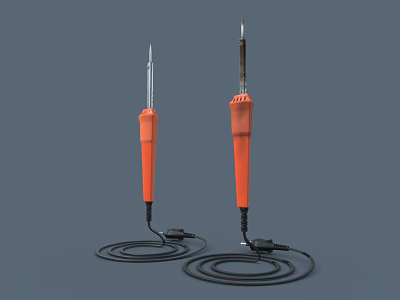 Two Orange Handle Soldering Irons With Black Power Cords On Gray Background 3d model