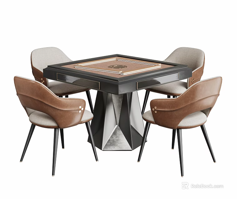 Modern Entertainment Table With Four Upholstered Chairs And Game Tabletop Design 3d model 
