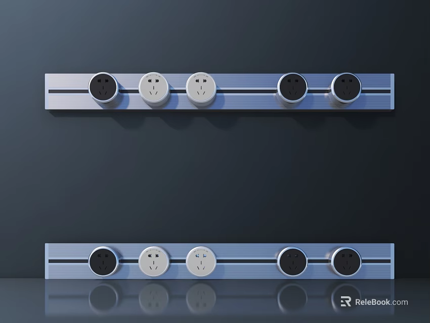Modern Switch Panel Featuring Multiple Sockets And Sleek Glossy Surface Design 3d model 
