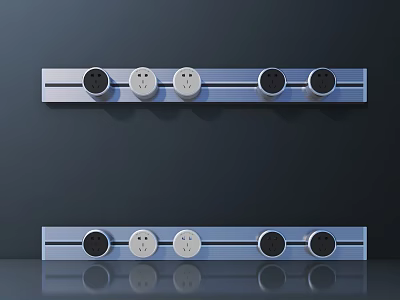 Modern Switch Panel Featuring Multiple Sockets And Sleek Glossy Surface Design 3d model