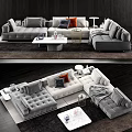 Modern Gray Sofa and Coffee Table Set with Plush Pillows and Side Table 3d model