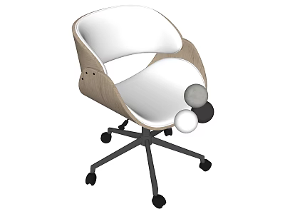 Ergonomic Office Chair With White Cushion Wooden Frame Five Point Base And Black Wheels 3d model