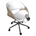 Ergonomic Office Chair With White Cushion Wooden Frame Five Point Base And Black Wheels
