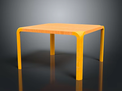 Modern Square Wooden Table with Yellow Curved Legs and Smooth Surface 3d model