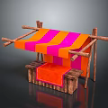 Modern Small Stall Design With Orange Pink Striped Awning And Wooden Frame