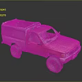 Vintage Red Pickup Truck With Gray Roof Storage Box And Off Road Tires