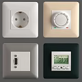 White Switch Panels With Various Types Of Sockets And Switches