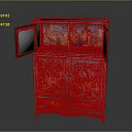 Traditional Blue And Gold Decorative Cabinet With Open Doors And Intricate Carvings