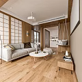 Modern Living Room Interior Design With Gray Sofa Round Coffee Table And Wooden Flooring