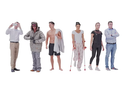 Group of People in Various Outfits and Different Standing Poses 3d model