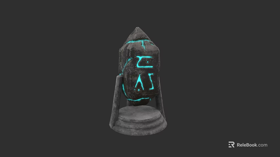 Ancient Black Landscape Column With Blue Glowing Patterns And Symbols 3d model 