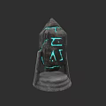 Ancient Black Landscape Column With Blue Glowing Patterns And Symbols