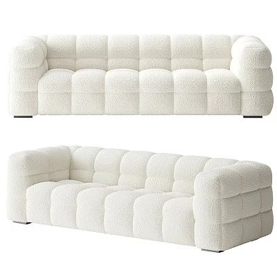 White Plush Sectional Sofa With Block Tufted Design For Modern Living Room 3d model