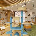 Shopping Mall Store Interior With Forest Mural Green Carpet Orange Seats And Tree Shaped Decor