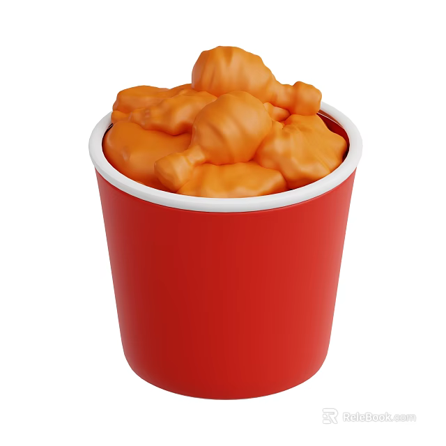Delicious Crispy Fried Chicken Pieces in Red Bucket With White Rim 3d model 
