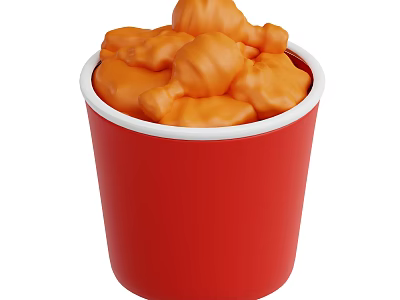 Delicious Crispy Fried Chicken Pieces in Red Bucket With White Rim 3d model