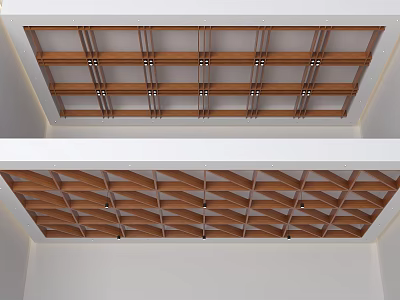 Modern Wooden Ceiling Design With Geometric Grid Pattern And Lattice Structure 3d model