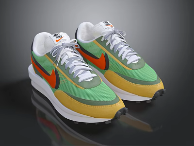 Nike Green Yellow And Orange Mesh Upper Shoes With White Laces And White Black Sole 3d model