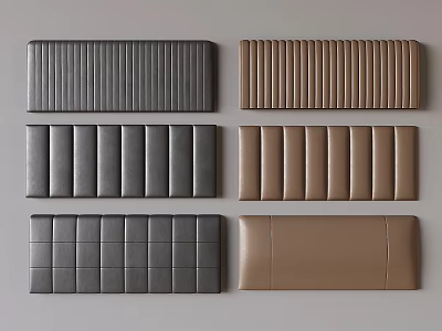 Upholstered Bed Headboards in Dark Gray and Light Brown with Stripe and Square Stitched Designs 3d model