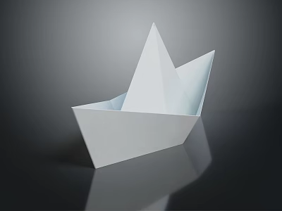 Minimalist White Paper Boat on Dark Background with Clear Reflection 3d model