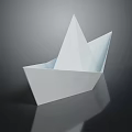 Minimalist White Paper Boat on Dark Background with Clear Reflection 3d model