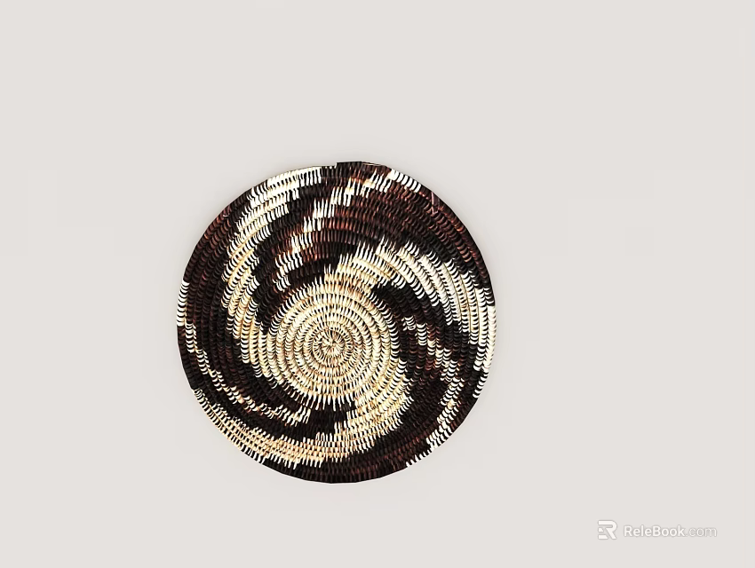 Round Woven Wall Decor With Spiral Pattern In Black White Brown Tones 3d model